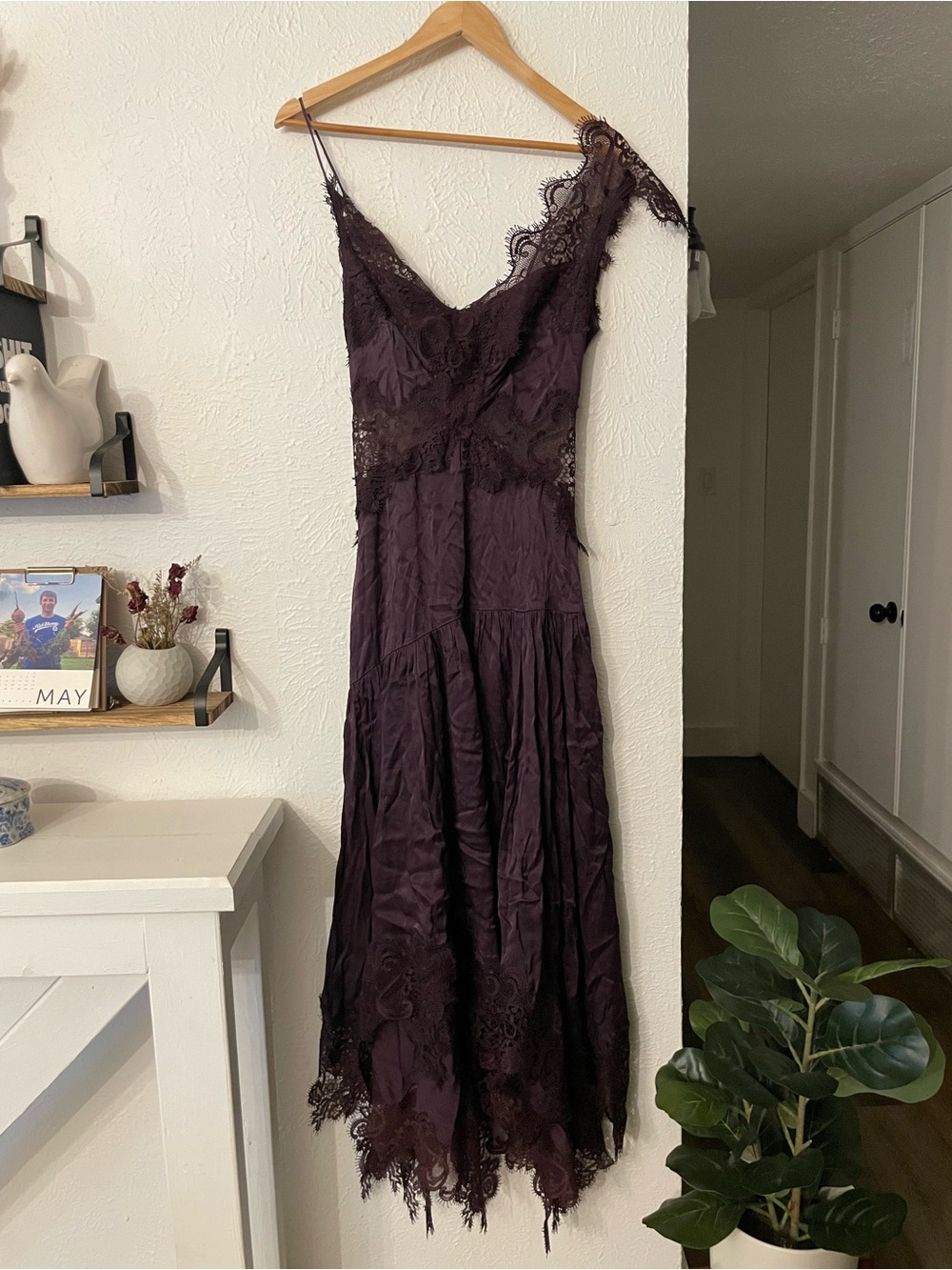 BHLDN Plum Lace-Trim Midi Dress - Picture 5 of 10